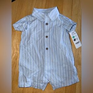 NWT Child of Mine Baby Boys 0–3M Blue Striped Button-Up Romper - Easter outfit